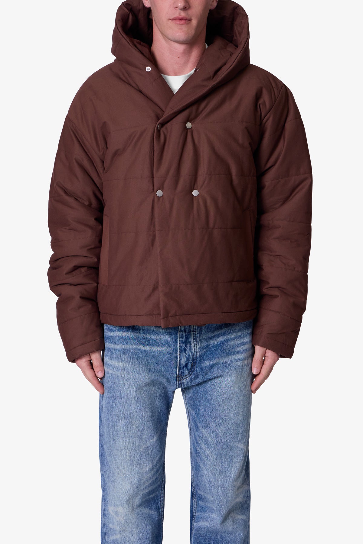 Crossed Trench Puffer Jacket - Brown