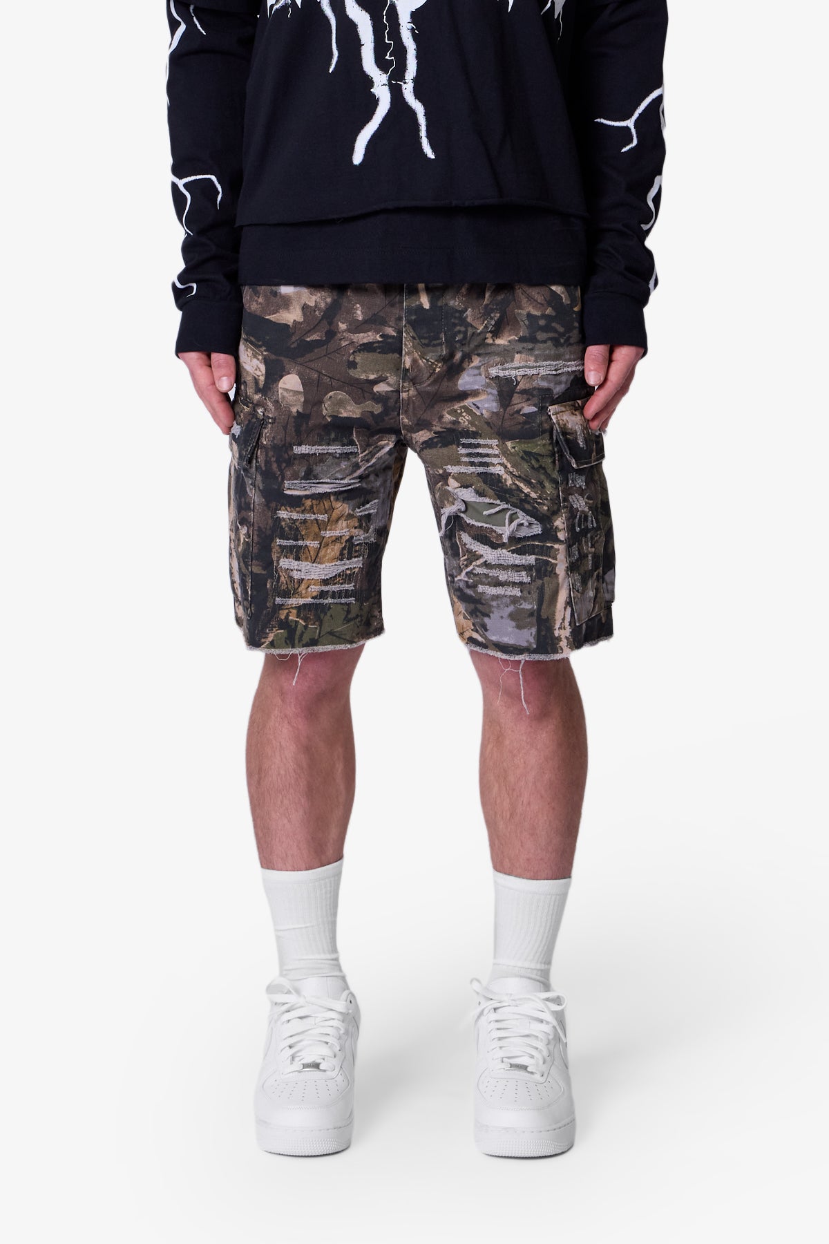 Distressed Cargo Shorts - Forest Camo