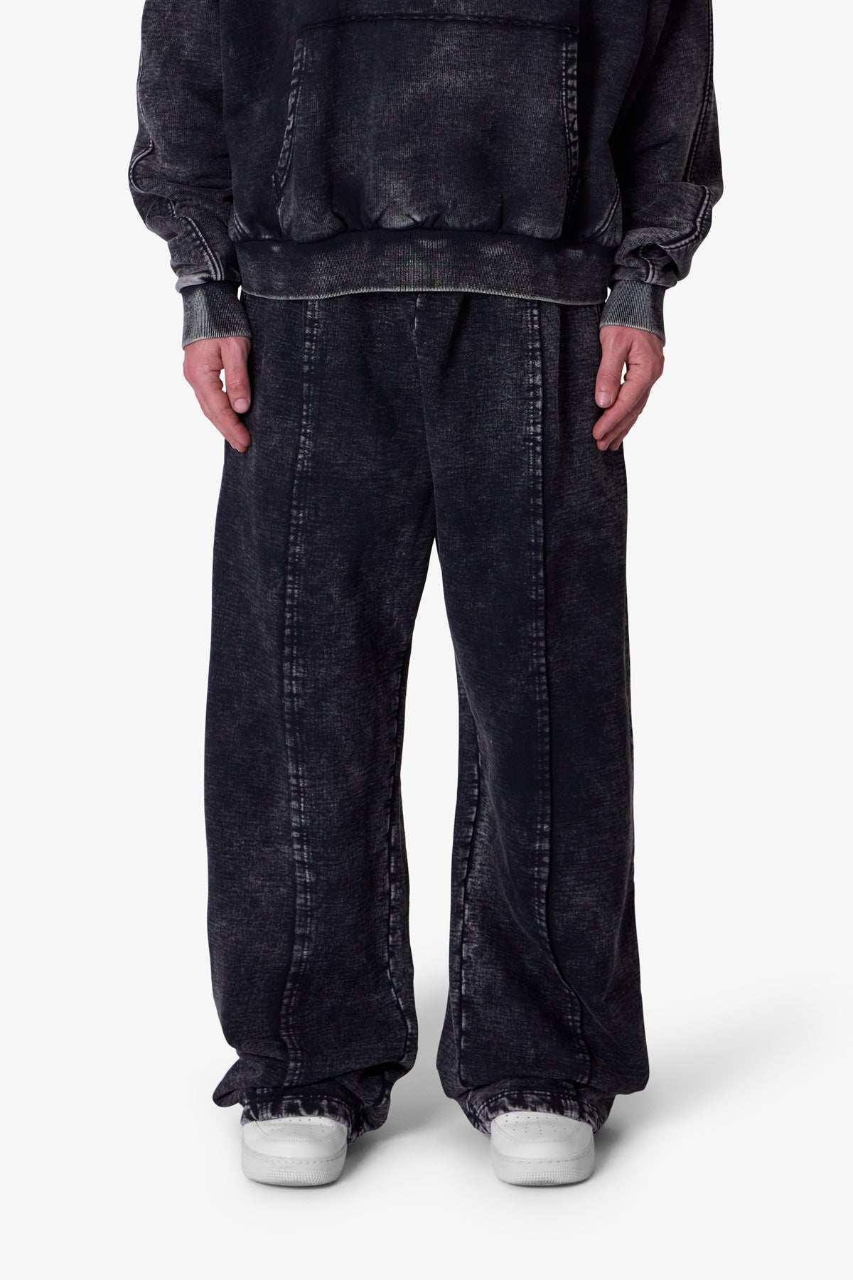 Frayed Seam Acid Wash Sweatpants - Black