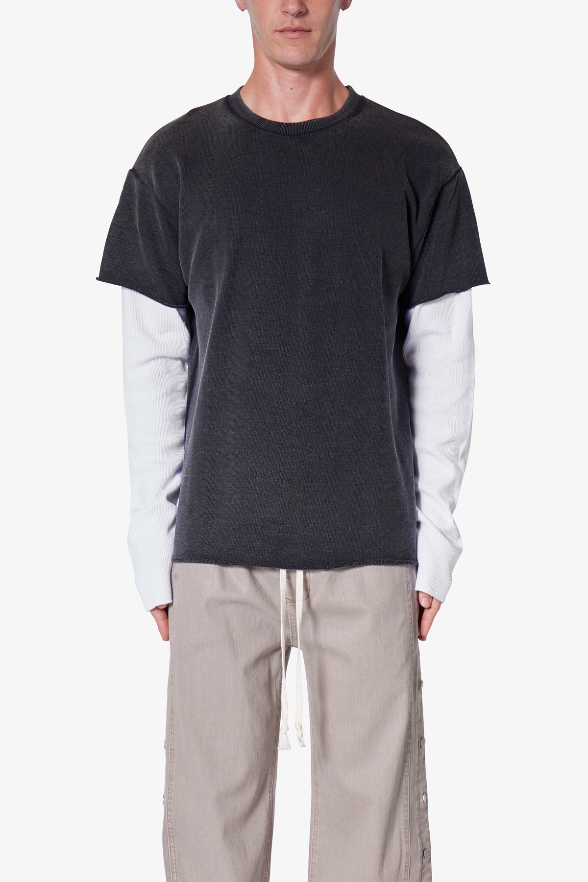 French Terry Double Layer Thermal L/S Tee - Washed Black