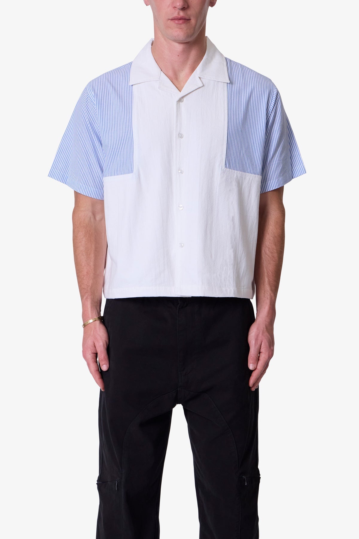 Mixed S/S Button Up Shirt - Blue/White