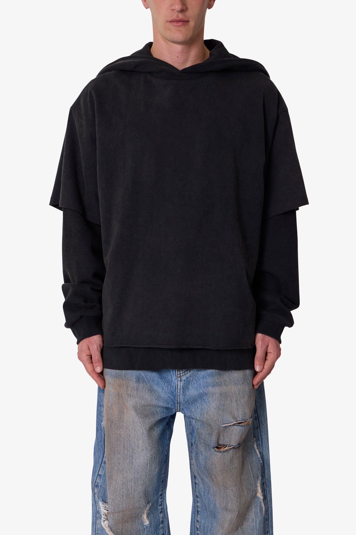 Over Tee Layer Hoodie - Washed Black