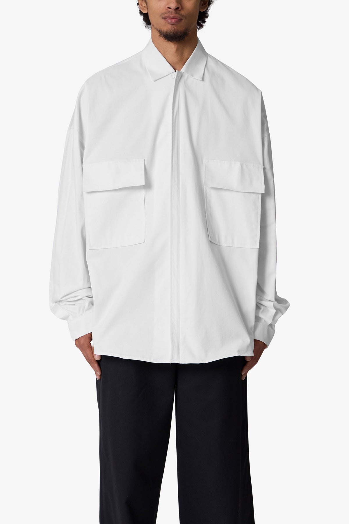 Oversized Cotton Button Up Shirt - White