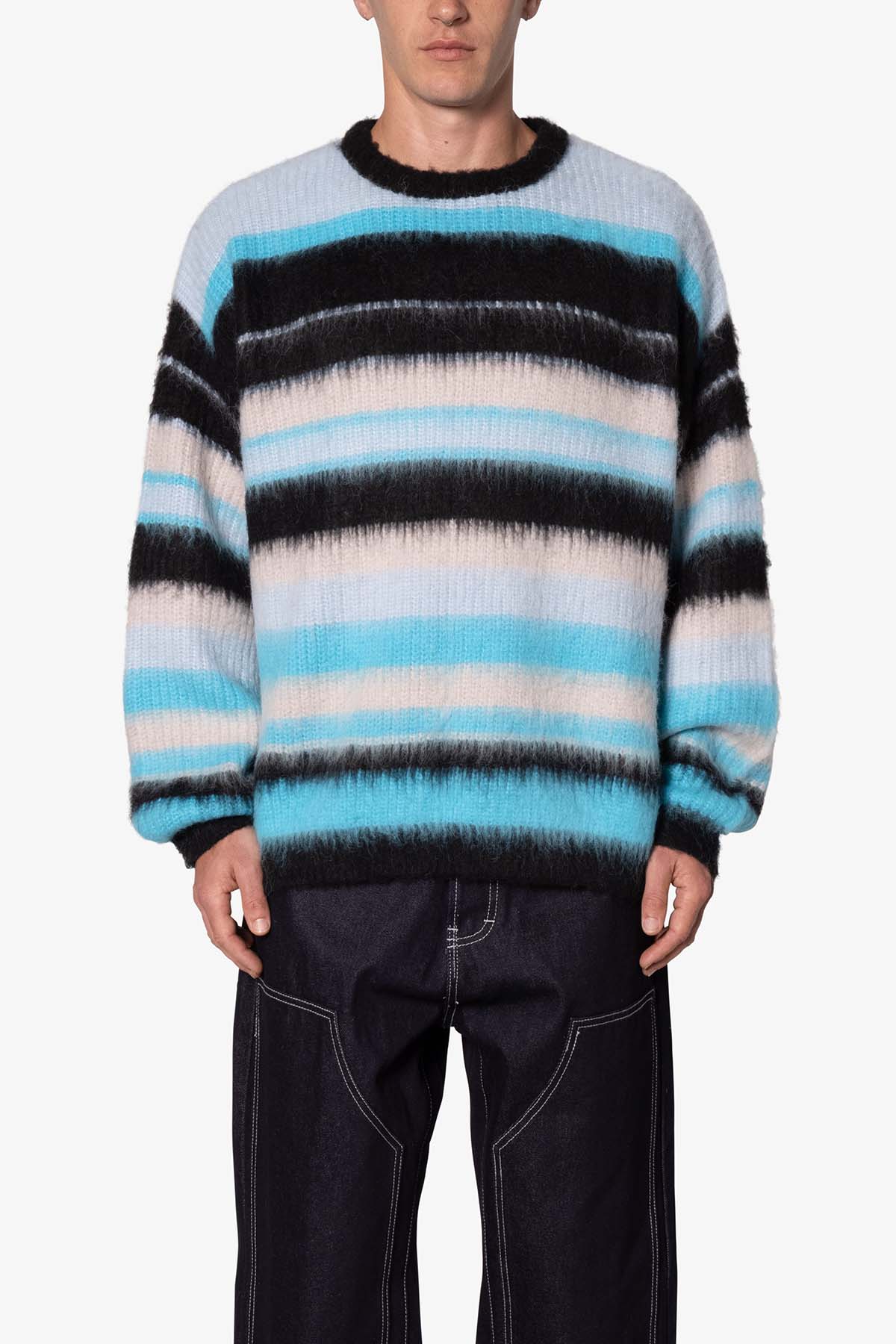 Oversized Water Striped Sweater - Blue