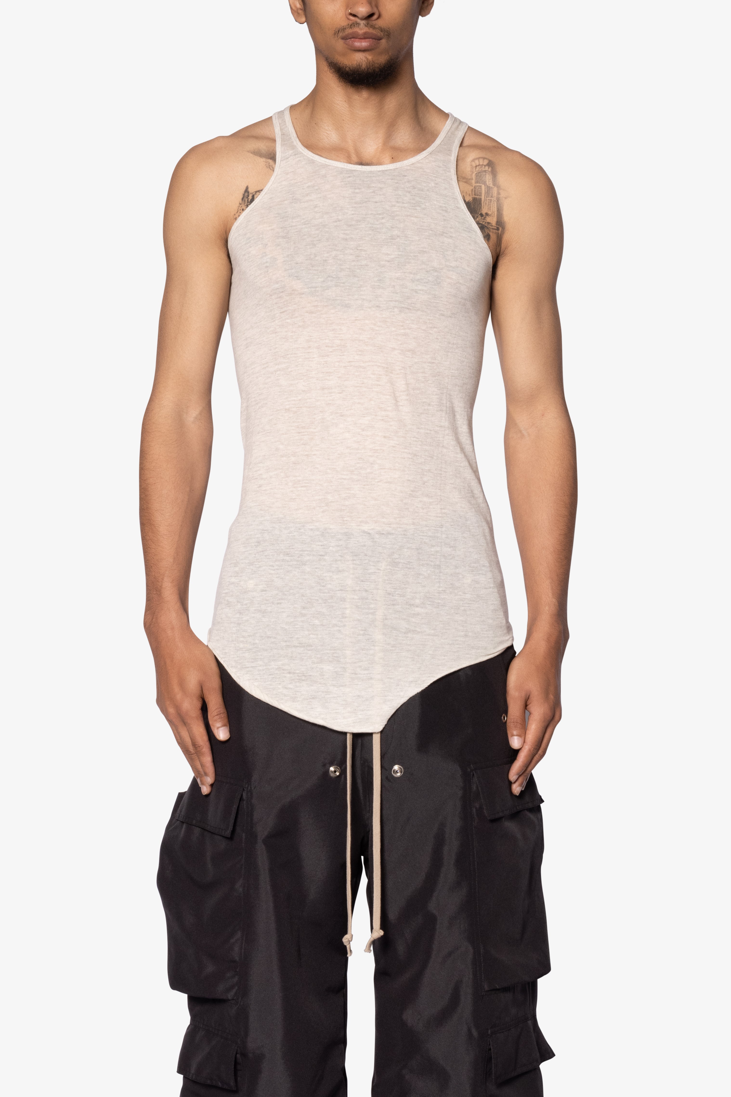 Sheer Knit Racer Tank - Grey