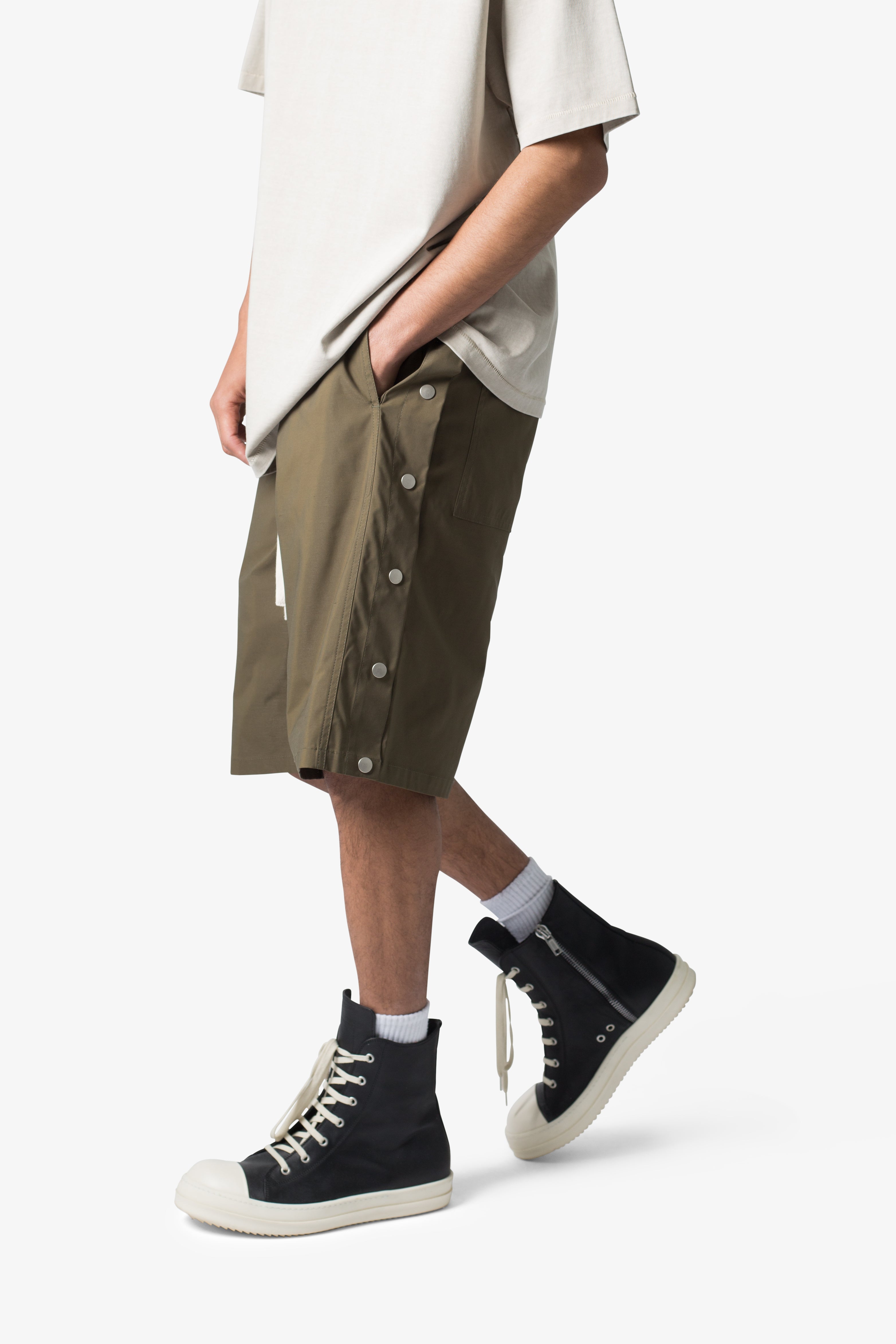 Side Snap Nylon Shorts - Olive