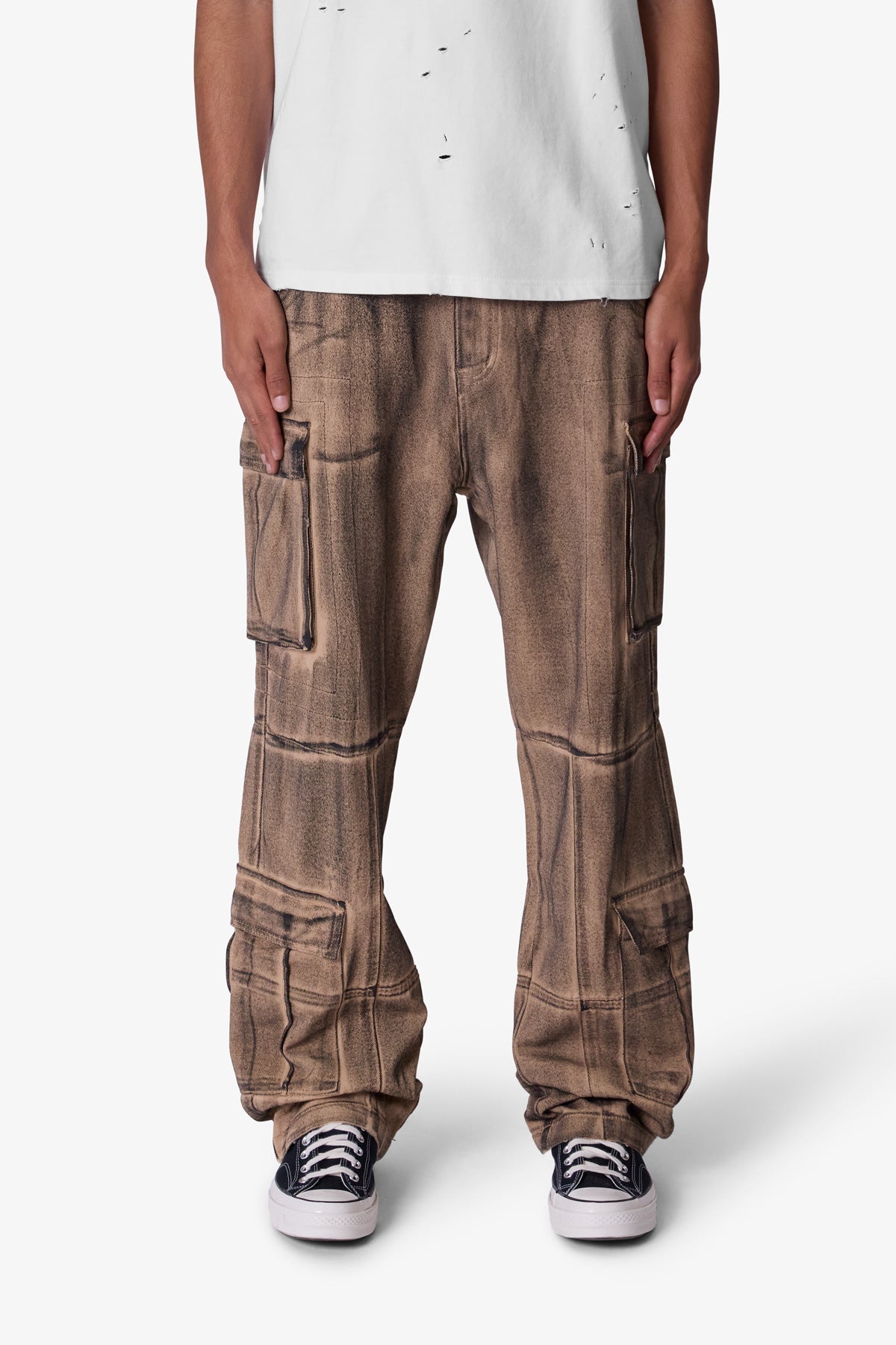 Ultra Baggy Burnt Down Cargo Pants - Cream