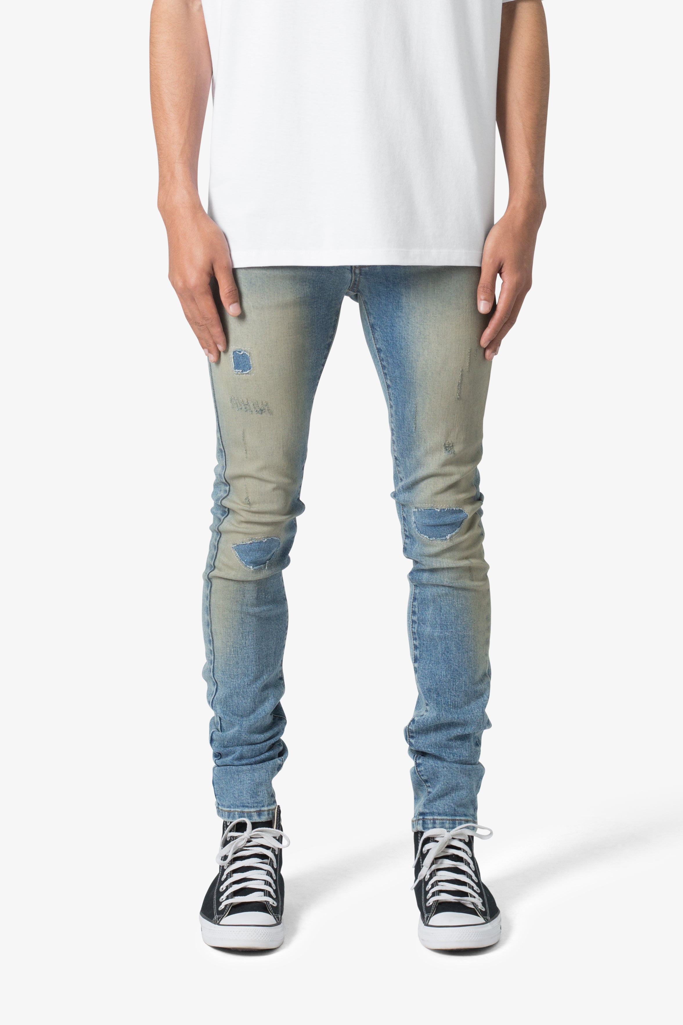 X651 Distressed Circle Knee Denim - Blue