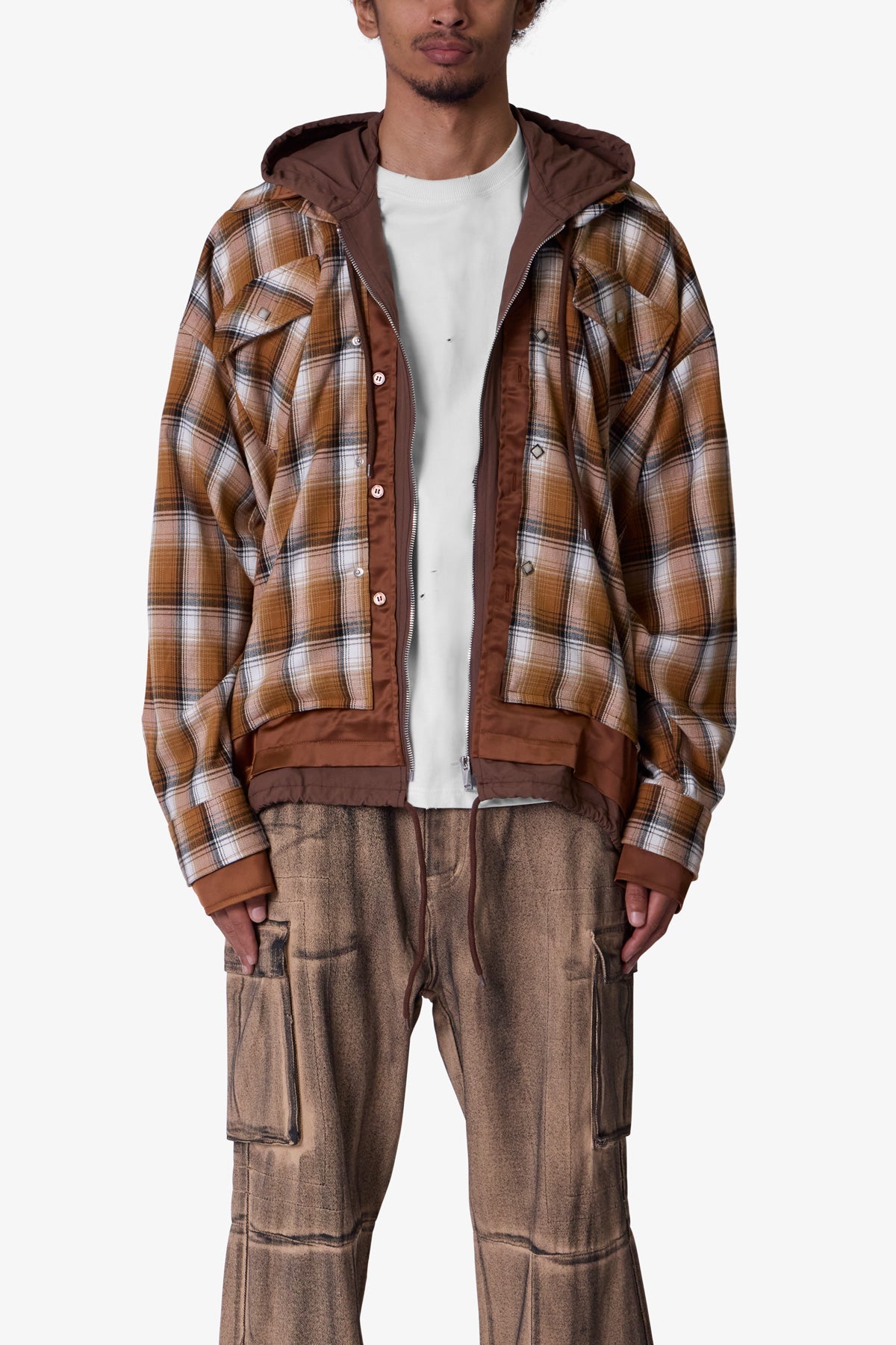 Zipped Up Flannel Jacket - Brown